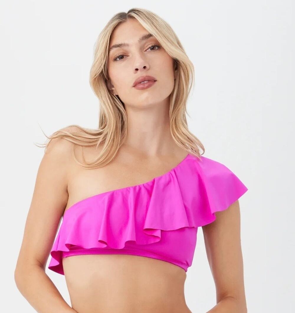 Trina Turk Monaco SGZ One Shoulder Ruffle Bandeau Bikini Top 6 NWT